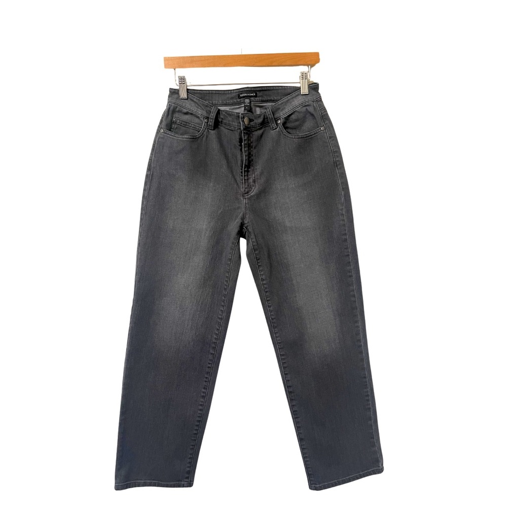 Eileen Fisher Carbon Gray Washed Slim Straight Jeans Size 6